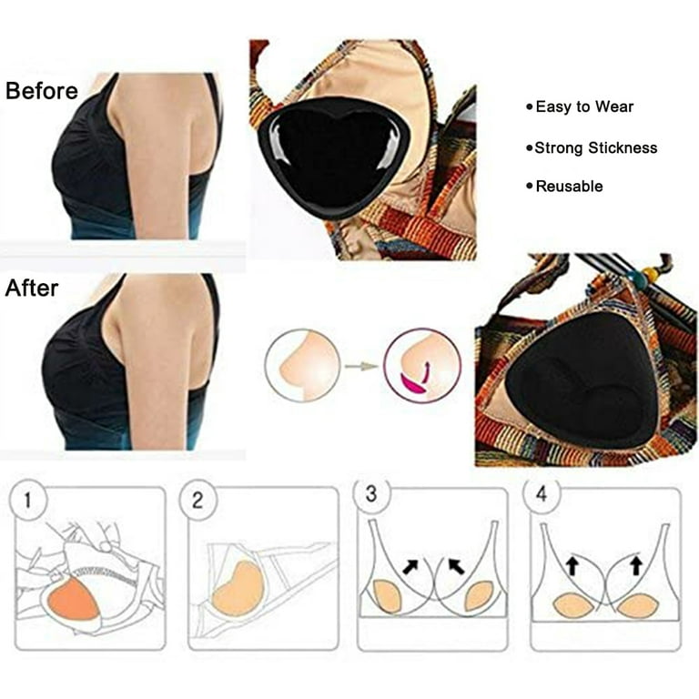 Reusable Push Up Self-Adhesive for Swimsuits Bikini Breast Enhancer Sticky Bra  Cups Silicone Bra Inserts Lift Breast Pads TRIANGLE BLACK 