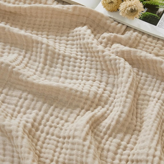Cotton Muslin King Blanket Breathable Gauze Soft Lightweight Blankets Adults Gifts for Women (Beige, 108"x90")
