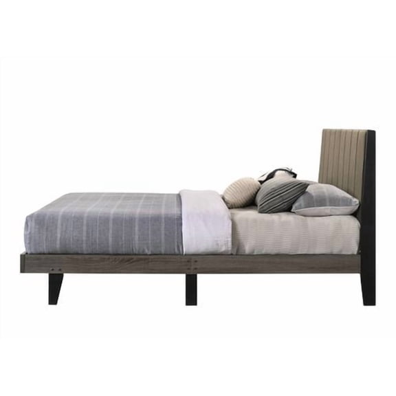 Valdemar Brown Fabric & Weathered Gray Finish Queen Bed