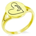 thumbnail image 1 of Stainless Steel Love Heart Calligraphy Minimalist Oval Top Polished Statement Ring, 1 of 1