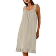 thumbnail image 5 of Pounoo Sleep Dresses for Women Square Neck Sleeveless Ruffled Trim Loose Fit Nightgowns Comfortable Flowy Maxi Nightwear Gift, 5 of 9