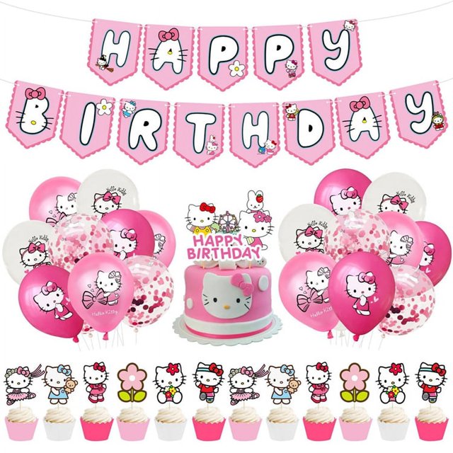 Decoraciones de cumpleaños de gatitos, suministros para fiestas de dibujos animados, incluye pancarta, globos de látex, decoraciones para fiestas de gatitos para niñas X4008
