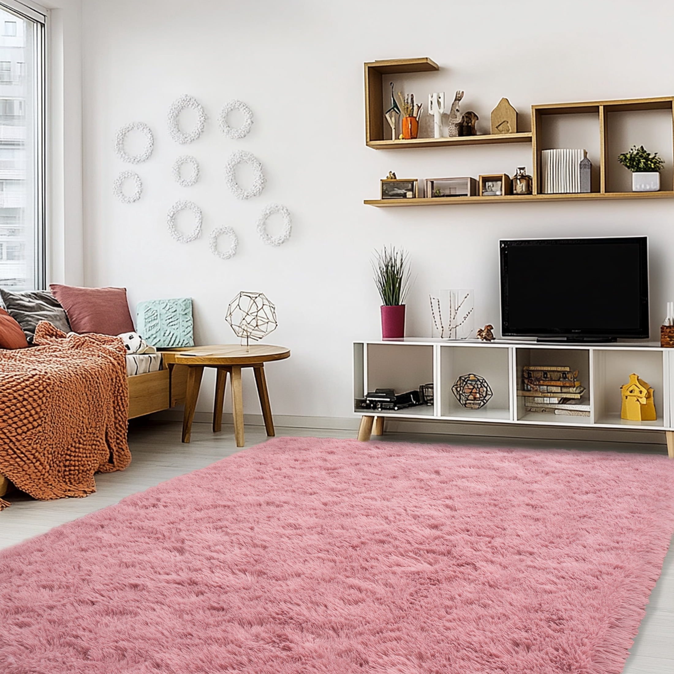 ZENELESS Fluffy Area Rugs for Living Room,4x6 Shag Rectangular Carpets for Bedroom Blush