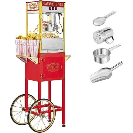 

ROVSUN Popcorn Machine w/ Cart Wheels & 8 Ounce Kettle for Commercial Home Movie Theater Red
