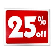 Red & White Retail Business Sign - 25% Off - 5.5" H x 7" W - 5 Pack