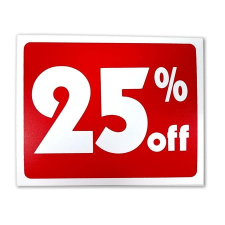 Red & White Retail Business Sign - 25% Off - 5.5" H x 7" W - 5 Pack