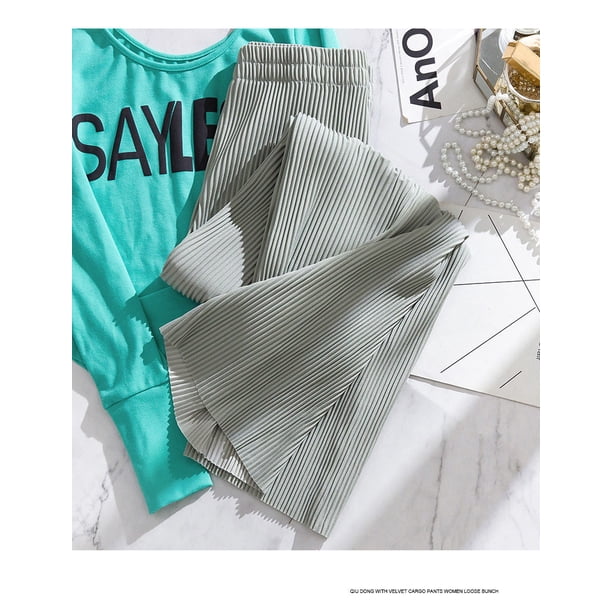 Pantalones de punto suaves y cómodos para mujer, pantalones anchos largos holgados básicos de otoño para mujer, pantalones de chándal de cintura alta, pantalones rectos para mujer Tan Jianjun unisex
