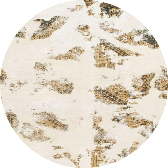 Ahgly Company Machine Washable Indoor Round Abstract Brown Sugar Brown Area Rugs, 4' Round
