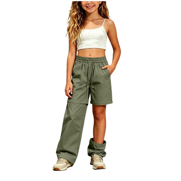 Wxirdiow Teens Cargo Pants Girls Boy’s Pants Convertible Hiking Zip Off Pants Outdoor Climbing Casual Trouser Kids Youth Cargo Pants AG Size,5-6 Years