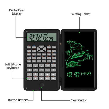 Riousery 6 Inch Scientific Calculator with LCD Writing Tablet, 12-Digit Display Foldable Financial Calculator for High School and College Students, Includes 240 Functions and Stylus, Black