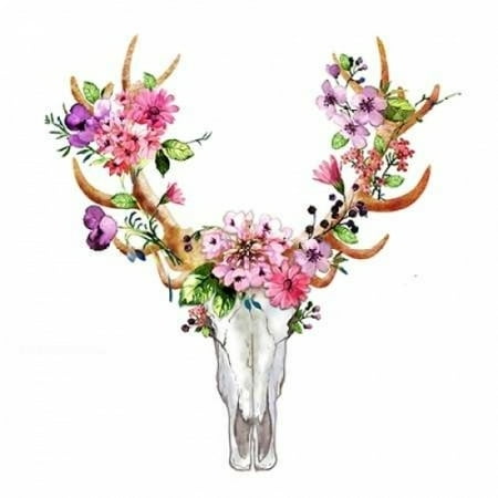Rustic Deer Skull with Flowers Poster Print by Atelier B Art Studio (12 x (Best Way To Bleach A Deer Skull)