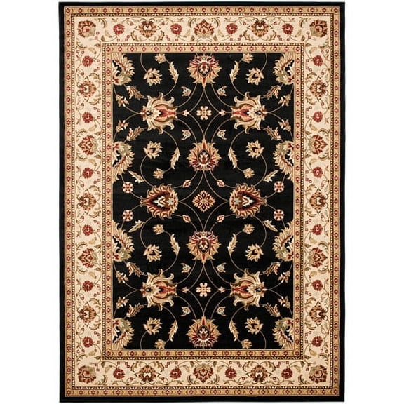 SAFAVIEH Lyndhurst Miah Floral Border Area Rug, Black/Ivory, 5'3" x 7'6"