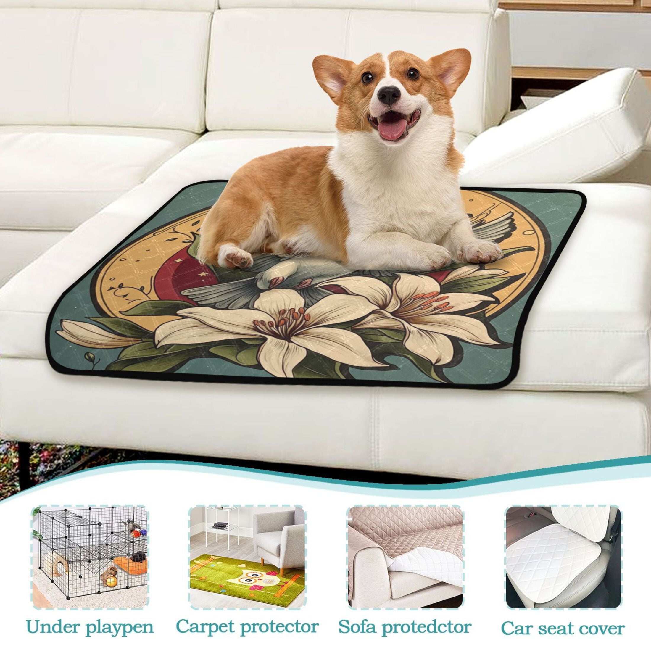 Qxltty Illustration Of A Dove Of Peace with White Lily Cat litter Pads Pet Set of 3 Diaper Mats Center Anti-leakage Layer Absorbent Soft and Comfortable