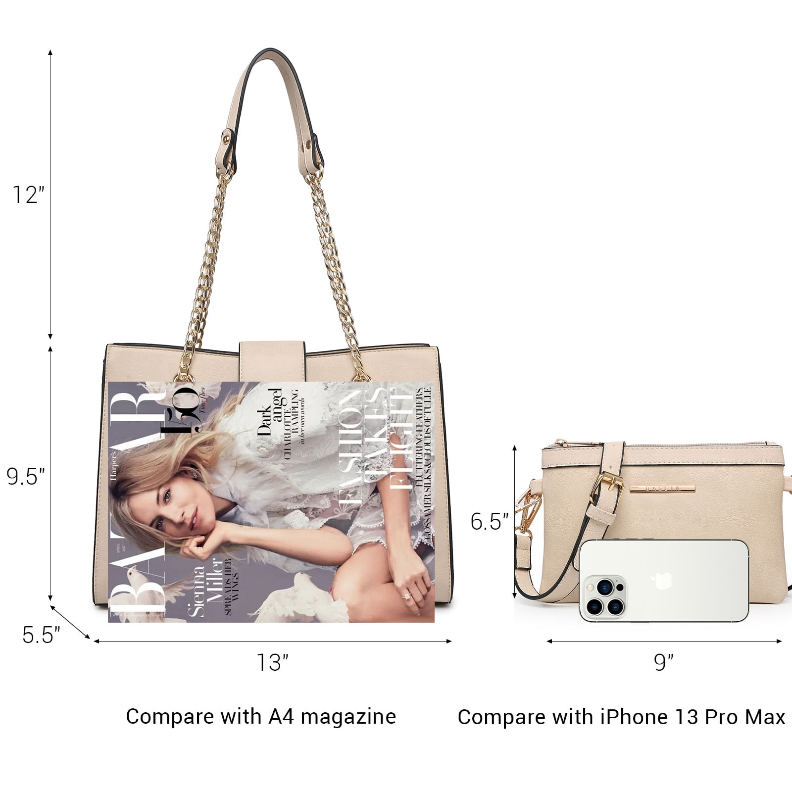 Dasein Hobo Handbag Vegan Leather Tote Chain Shoulder Purse for Women Satchel Bag With Matching Clutch