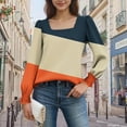 thumbnail image 4 of Jamicy Women's Color Block Square Neck Blouse with Puff Sleeves & Elastic Cuffs - Casual Stretch Top for Ladies, 4 of 6