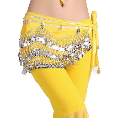 Women Belly Dance Wave Shape Velvet Hip Scarf With Silver Gold Coins Indian Dance 3 Rows Sequin Beading Wrap Belt Skirt