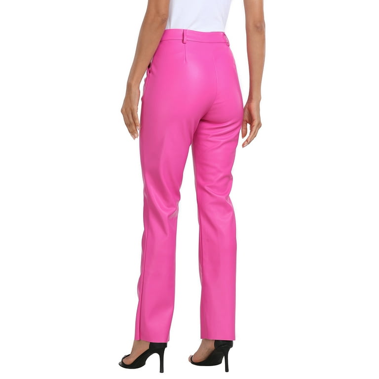 HDE Women s Faux Leather Pants High Waisted Trousers with Pockets Hot Pink XL