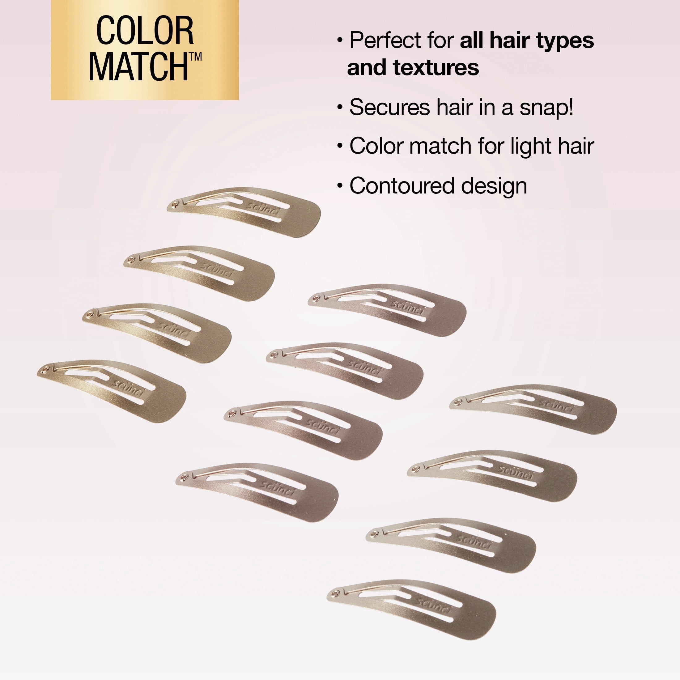 Scunci by Conair Color Match Contour Snap Clips, Hair Accessories, 12 Count