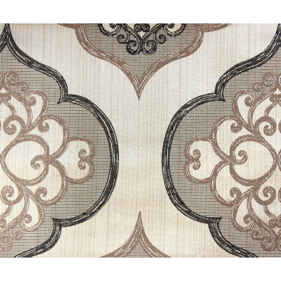 Fabric Mart Direct Coffee Cotton & Jacquard Weave Fabric By The Yard, 48 inches or 122 cm width, 1 Yard Brown Jacquard Fabric, Geometric Damask, Upholstery Drapery Curtain Wholesale Fabric