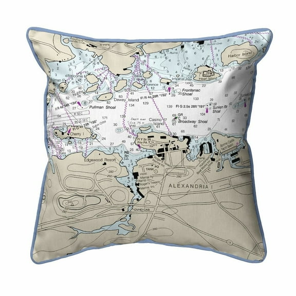 Betsy Drake Interiors Alexandria Bay, NY Nautical Map Small Corded Indoor/Outdoor Pillow 12x12