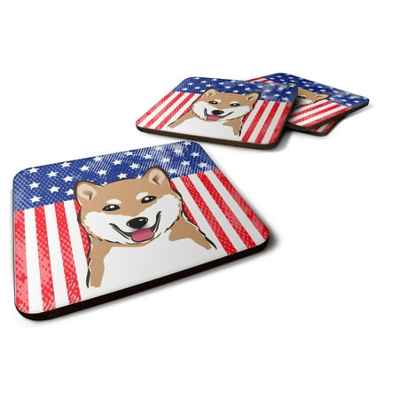 

Carolines Treasures BB2155FC American Flag and Shiba Inu Foam Coaster Set of 4 3 1/2 x 3 1/2 multicolor