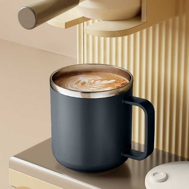Taza de acero inoxidable 304 de tapa plana, 400 ml, taza de café térmica con asa y tapa, taza de café térmica de acero inoxidable de doble pared al vacío, taza de café de acero inoxidable