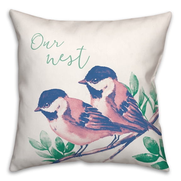 Creative Products Our Nest Watercolor Purple Birds 20x20 Indoor / Outdoor Pillow