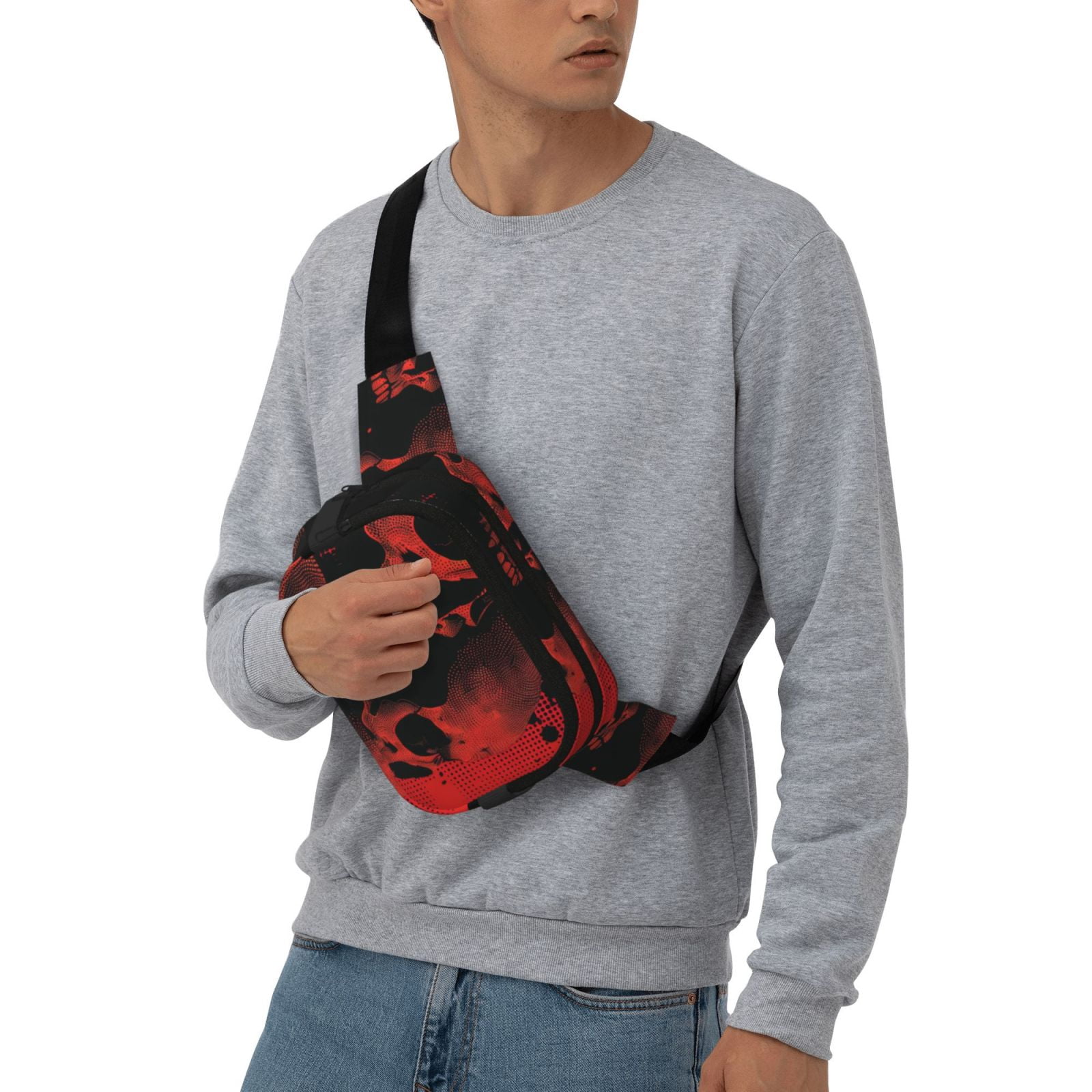 Kuqiui Red And Black Abstract Skull Print Fanny Packs for Women Cross Body Waist Bag Fashionable Fanny Pack Designer Workout Hiking Waist Pack Running Travel Gym