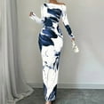 thumbnail image 2 of ZEHJUHAN Women's Elegant One-Shoulder Long Sleeve Bodycon Dress with Floral Print Formal Holiday Bodycon Midi Dress Blue，M, 2 of 4