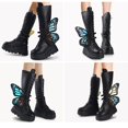 thumbnail image 3 of SACFOF Women Platform Punk Goth Mid Calf Boots Chunky High Heel Side Zip Butterfly Wings Knee High Motorcycle Combat Booties, 3 of 4