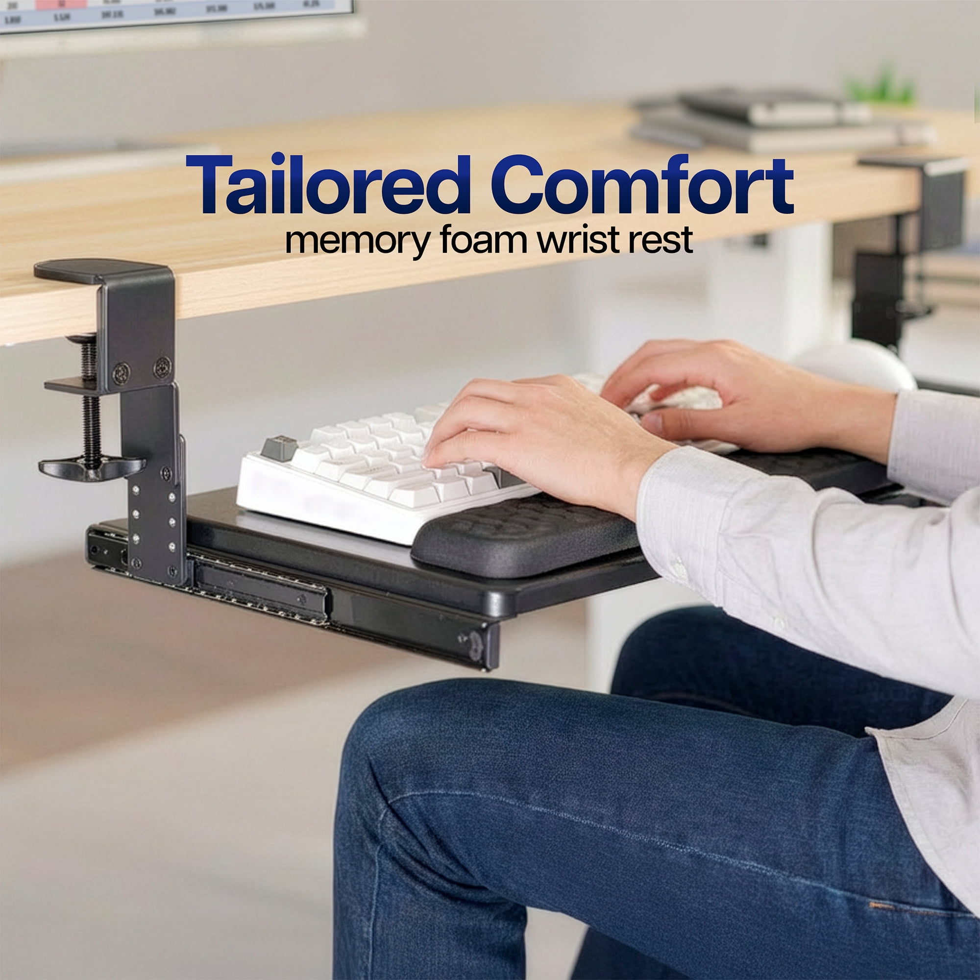 VIVO Black Clamp-on Height & Width Adjustable Keyboard Tray