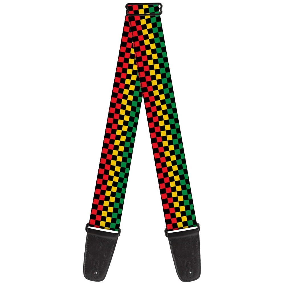 Buckle-Down Guitar Strap, Checker Black Rasta, 2 Inches Wide