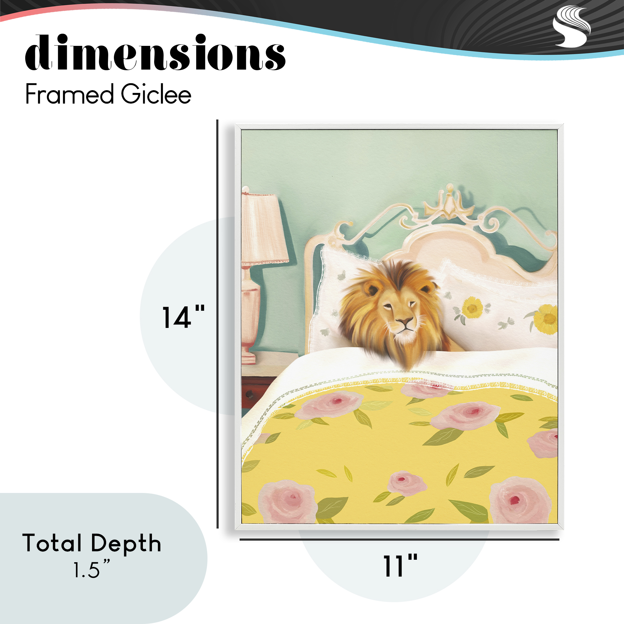 Good Morning Lion in Bed White Framed Giclee Art, design by Leah Straatsma