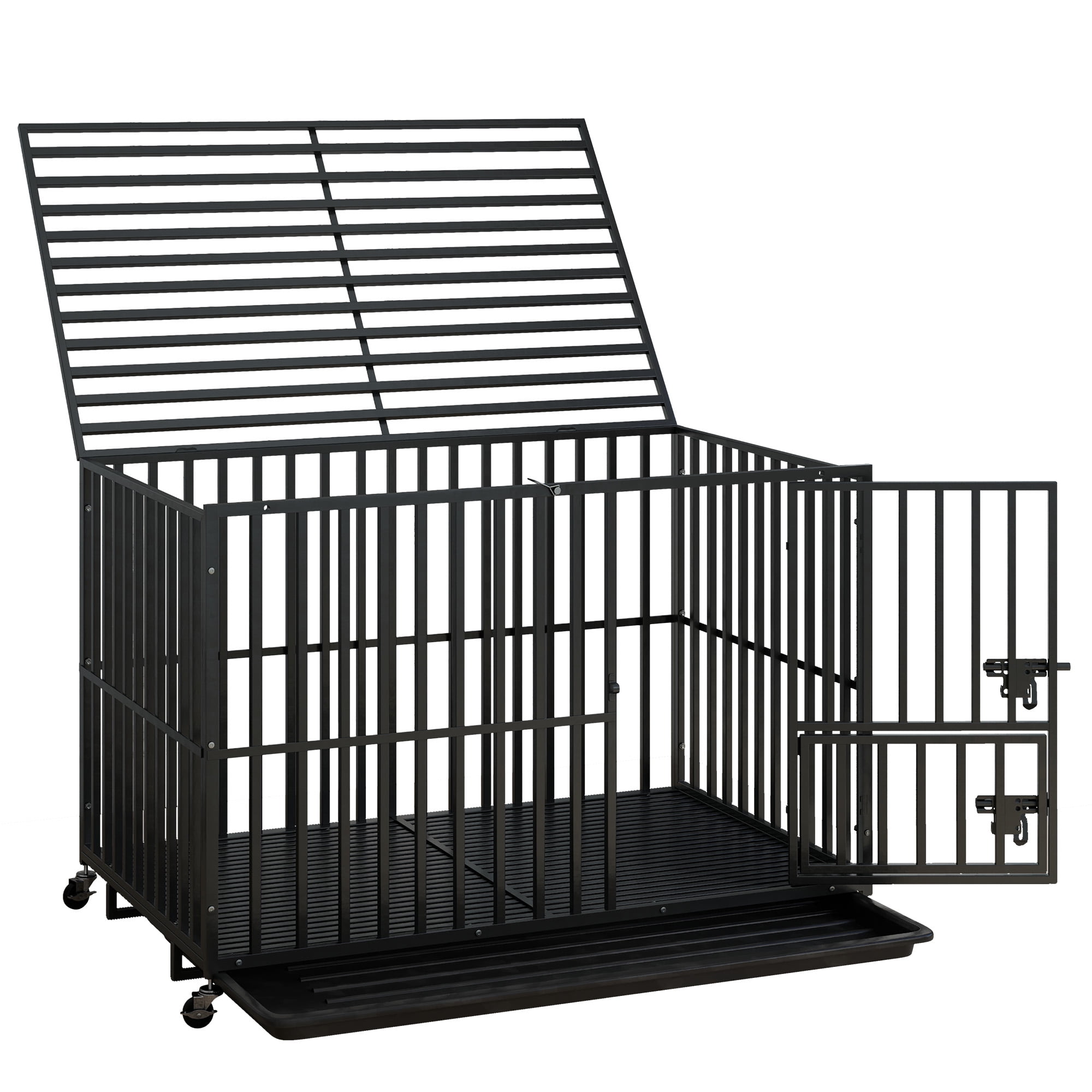 Uforic 48 inch Heavy Duty Dog Crate, Dog Cage Kennel with Lockable Wheels and Removable Tray