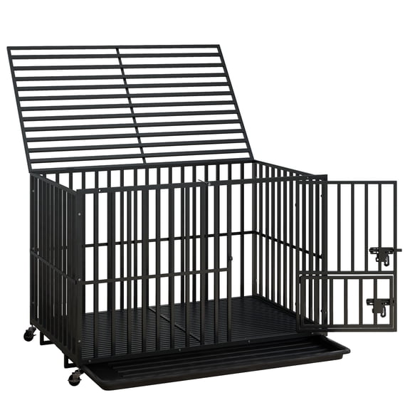 Uforic 48 Inch Heavy Duty Dog Crate Cage Kennel with Wheels, High Anxiety Indestructible, Sturdy Locks Design, 3 Door and Removable Tray, Extra Large XL XXL