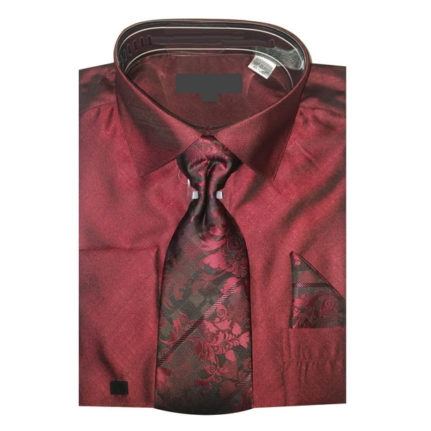 Sunrise Outlet - Men's Metallic French Cuff Dress Shirt w Tie Hanky ...