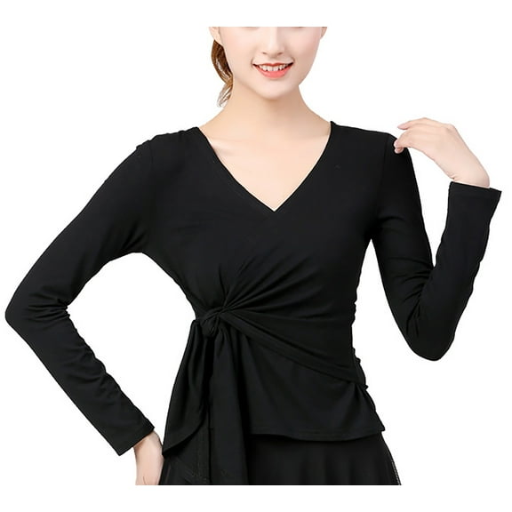 women's Self-Tie Wrap Top Long Sleeve V Neck For Dance Gym Fitness Yoga Running