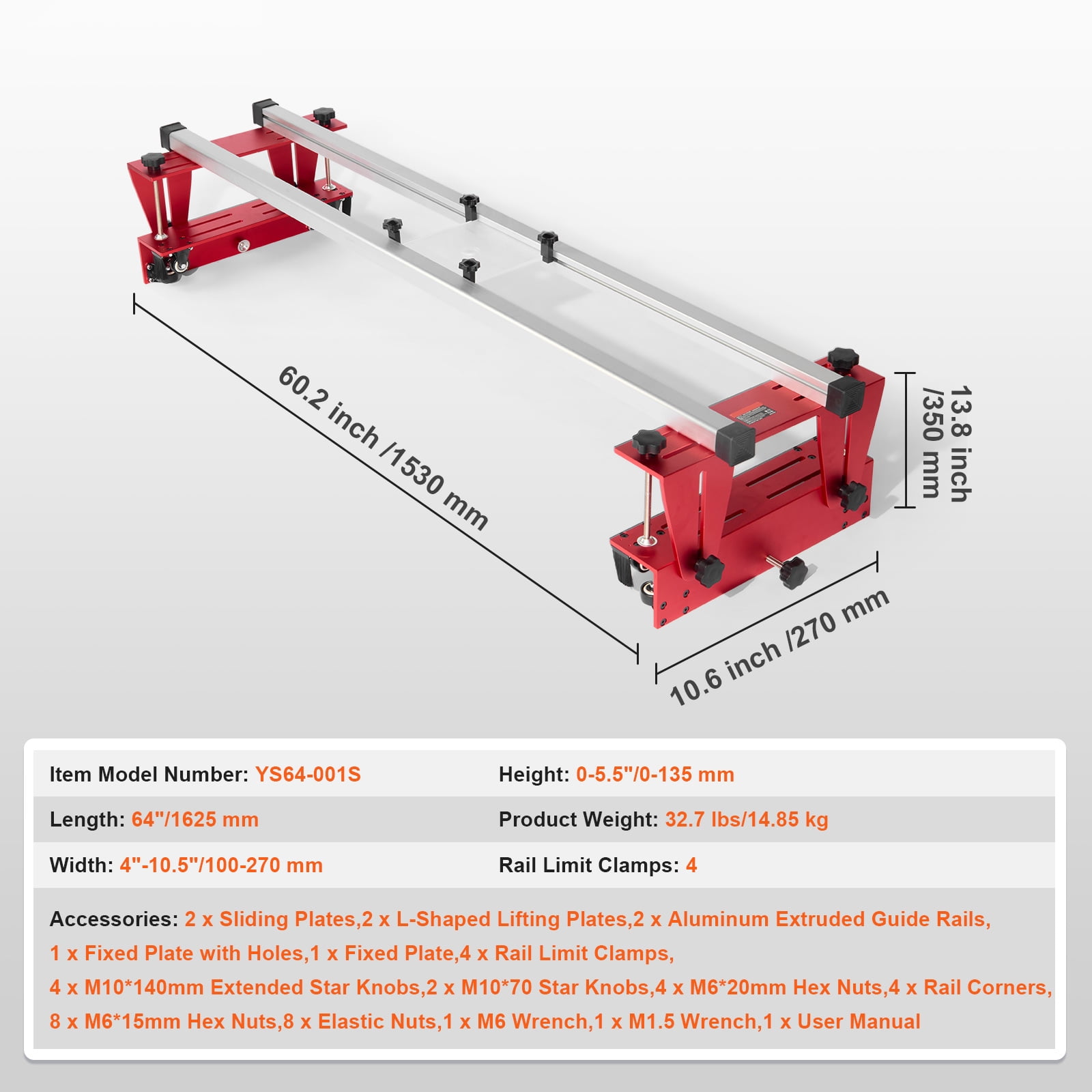 KFFKFF Router Sled, 60-inch, Movable and Modifiable Slab Smoothing Jig DIY Carpentry Router Sled for Leveling Timber Slabs Home DIY