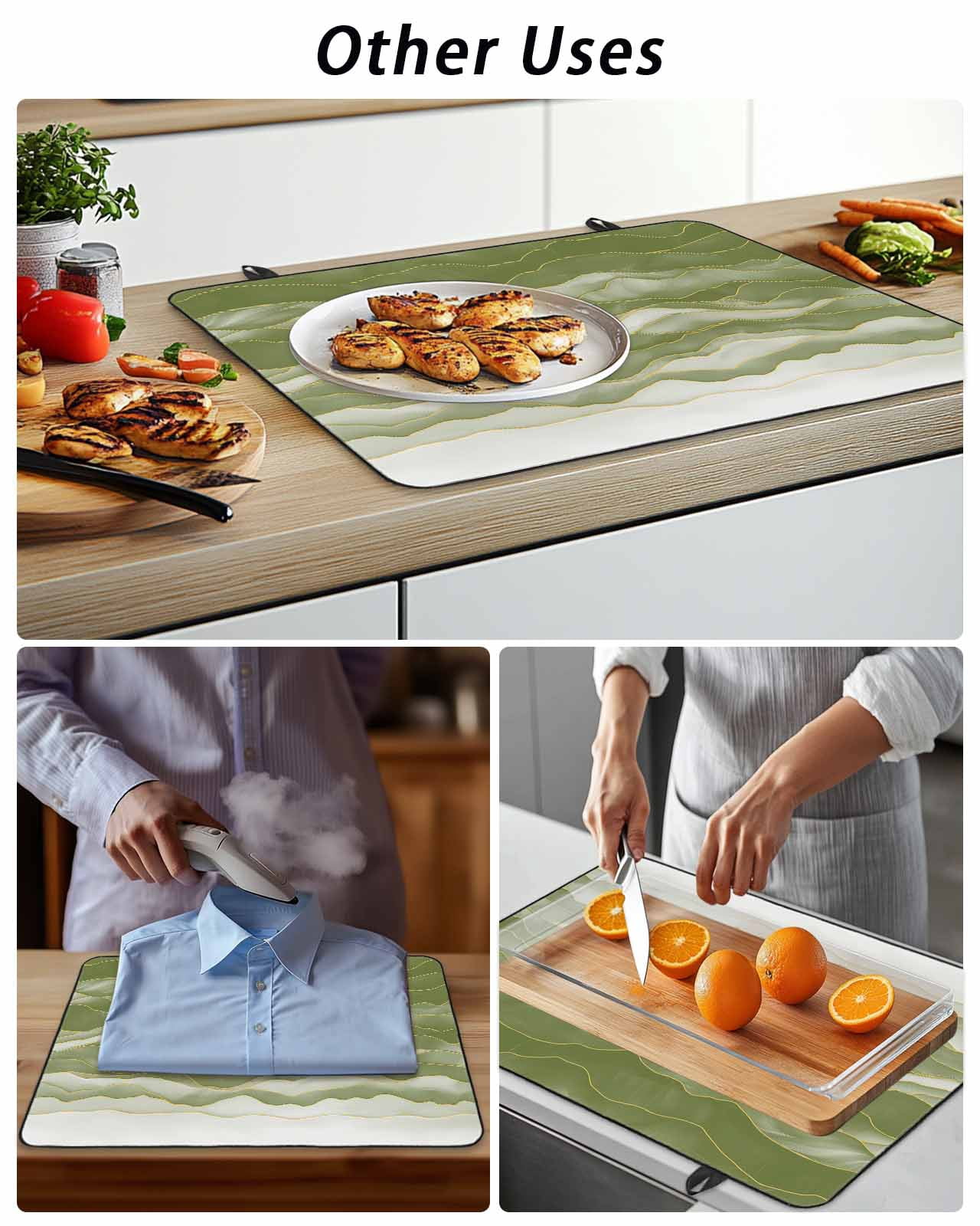 Stove Top Covers for Electric Stove, Sage Green Ombre Glass Stovetop Cover Protector, Modern Moire Abstract Art Luxury Induction Cooktop Protector Oven Mat for Kitchen Countertop 36"x21"