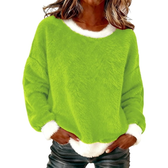 Yievot Christmas Sweaters for Women Fuzzy Fleece Soft Crewneck Pullover Casual Vacation Holiday Tops