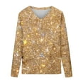thumbnail image 6 of Sequin Holiday Tops for Women Party Night V Neck Sparkly Long Sleeve Top Glitter New Years Eve Tops Gold 2XL, 6 of 7