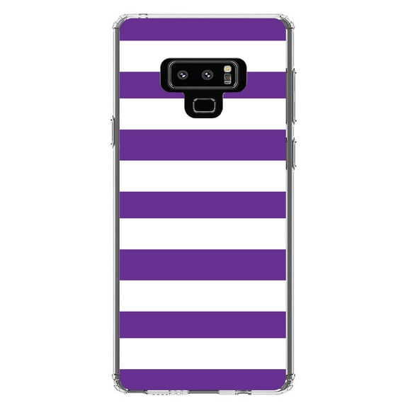 DistinctInk Clear Shockproof Hybrid Case for Samsung Galaxy Note 9 - TPU Bumper, Acrylic Back, Tempered Glass Screen Protector - Purple & White Bold Horizontal Stripes