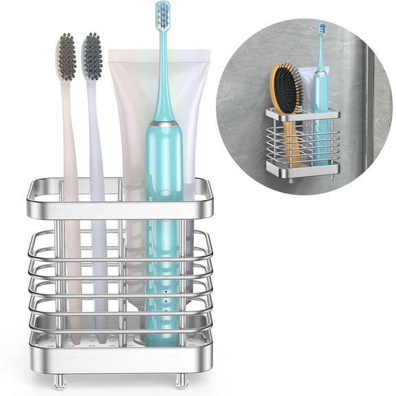 AndHot Toothbrush Holders for Bathroom, Stainless Steel Electric Toothbrush Holder Wall Mounted, Shower Toothbrush Toothpaste Holder, Bathroom Organizer Essentials, 2 Slots, Silver