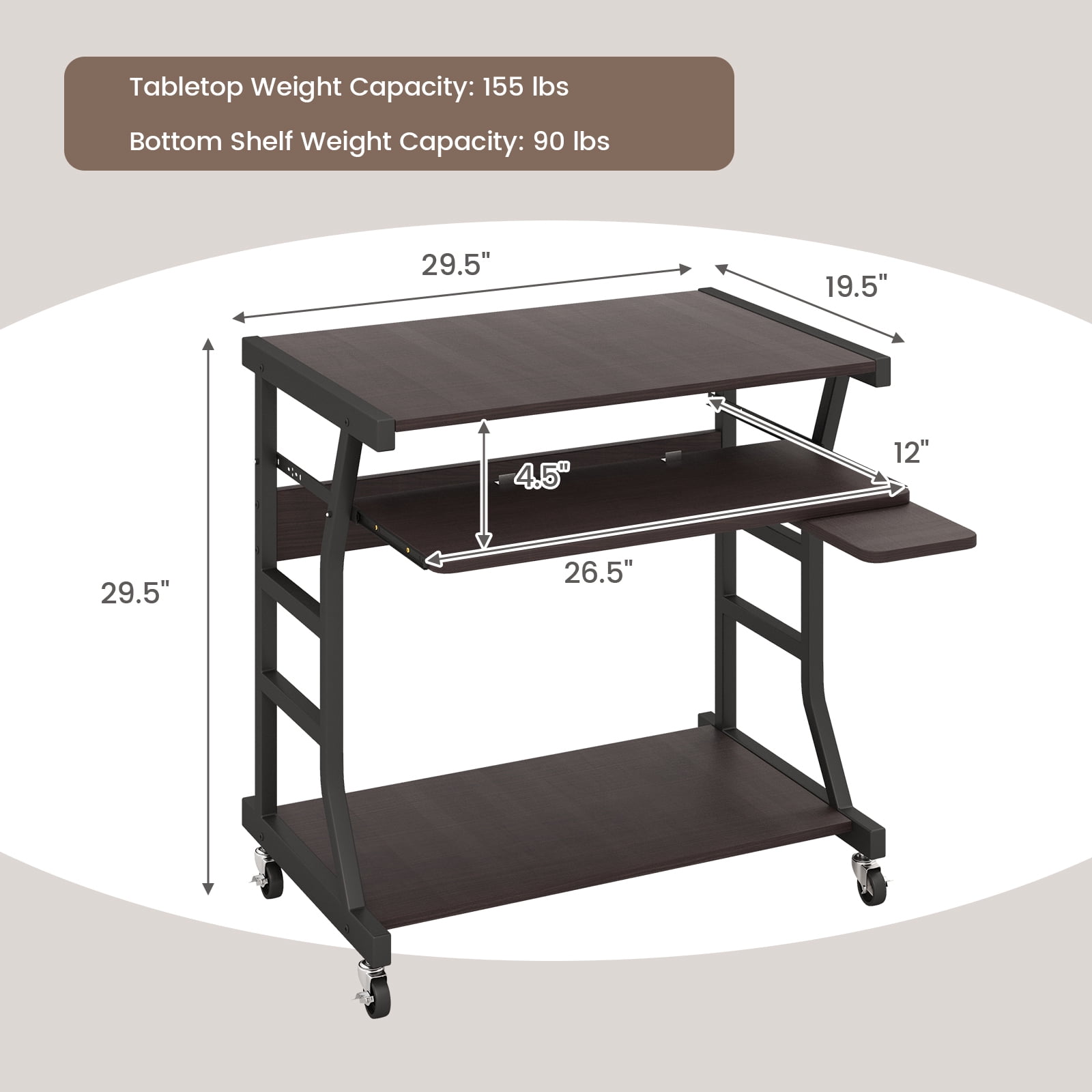 Giantex Mobile Computer Desk, Study Writing Desk w/Pull-out Keyboard Tray, Perfect for Home & Office