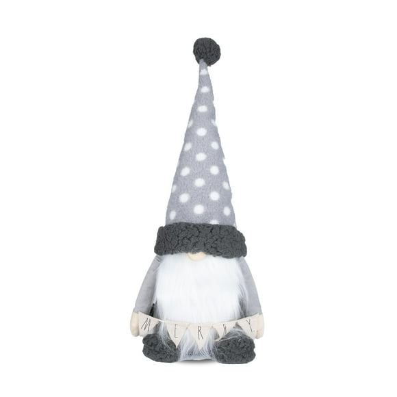 Rae Dunn Joyeux Noël Gnome - Gnome en Peluche Gris avec Guirlande - Gnomes d'Hiver - Décoration Intérieure pour Maison et Bureau - Ornements Toutes Saisons - Cadeaux de Noël