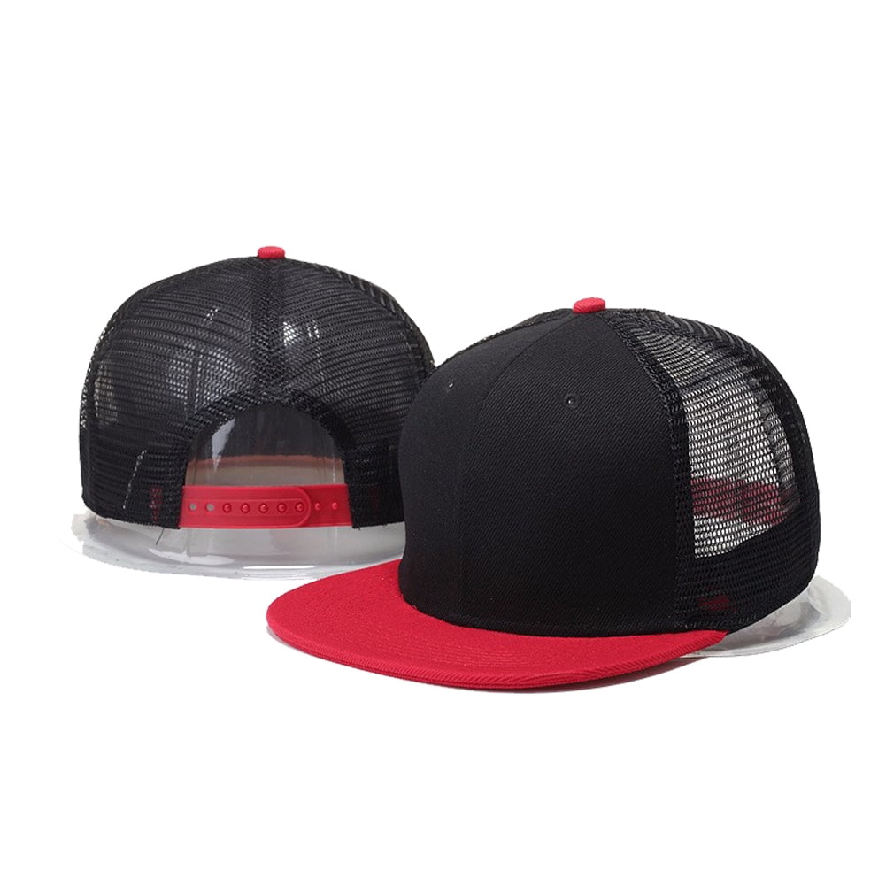 Opromo 6 Panel Flat Bill Mesh Trucker Hat Plain Adjustable Snapback