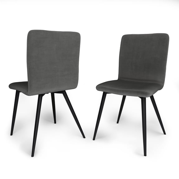 Simpli Home Baylor Mid Century Modern Dining Chair (Set of 2) in Dark Gray Velvet Fabric