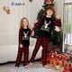 thumbnail image 2 of Conjunto de pijamas familiares navideños para estar en casa, cuello redondo, cuadros rojos y negros, estampado de ciervos y manga larga, 2 of 5