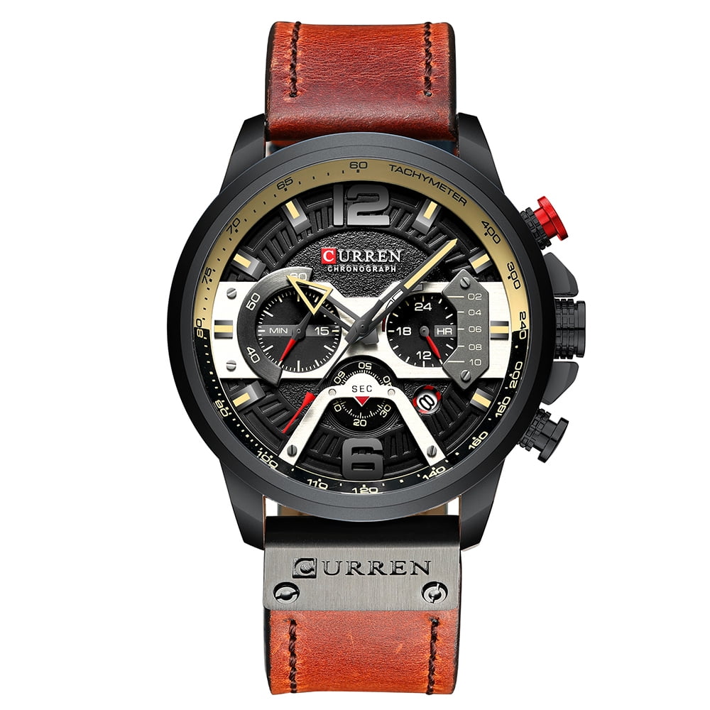 CURREN 8329 Quartz Watch Business Men Simple Sport Wristwatch Three Sub Dials Calendar Second Minute 24