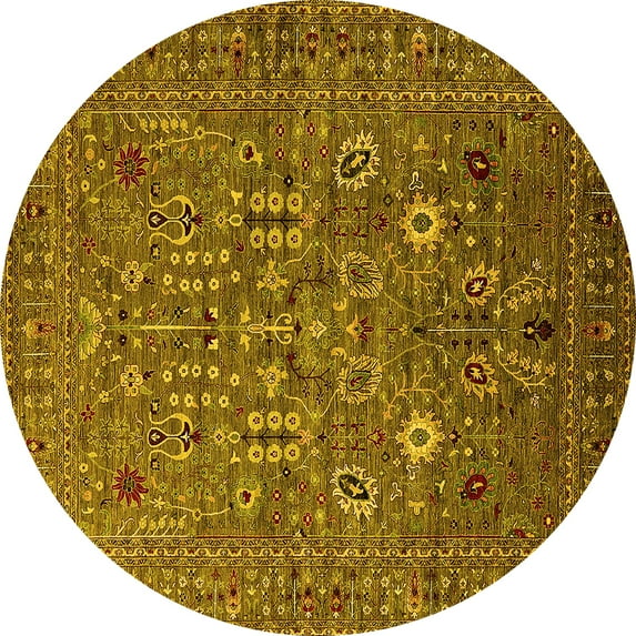 Ahgly Company Indoor Round Oriental Yellow Industrial Area Rugs, 8' Round